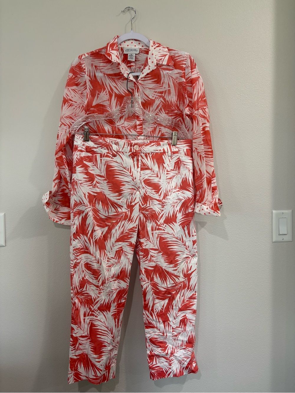 Jones New York Country Coral and White Printed Button-Up Set